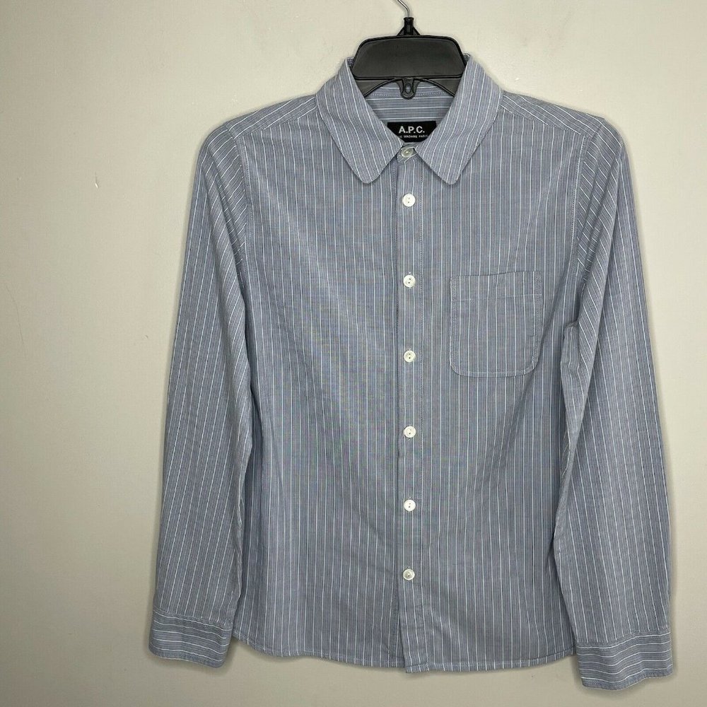 APC Rue Madame Blue Striped Poplin Button-Up Top 100% Cotton Womens 36 / Small S